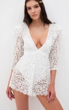 For Love & Lemons white lace ruffle romper